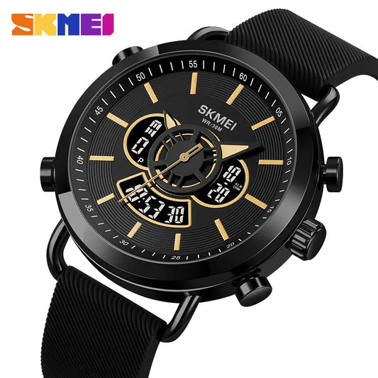 SKMEI 1860 Dual Display Chronometer Silicone Belt Quartz Watch For Men