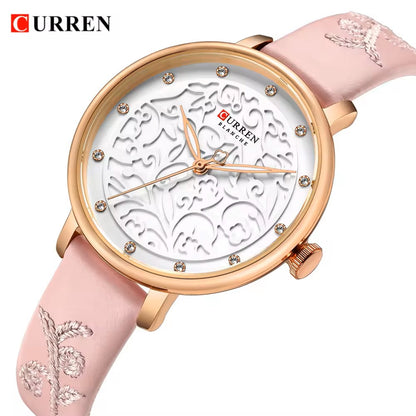 CURREN 9046 Creative Rhinestone Luxury Women Belt Wristwatch- Pink