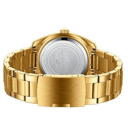 CRRJU 5006 High Quality Classic Quartz Luminous Stainless-Steel Watch for Men- Gold