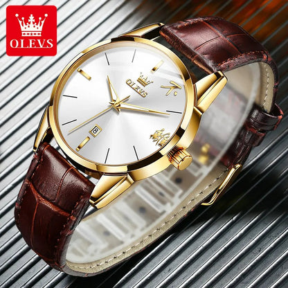 Olevs 2865 Luxury Fashion Belt Watch For Men's- Brown Gold & White