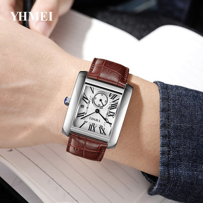 YHMEI 0213 Classic square leather straps Business Wrist watch for Men