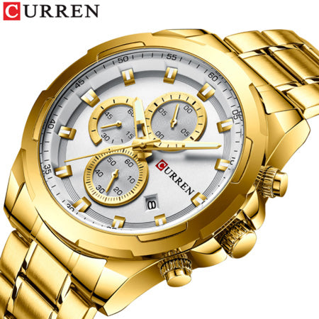 CURREN 8354 Chronograph Stainless Steel Watch for Men - Gold