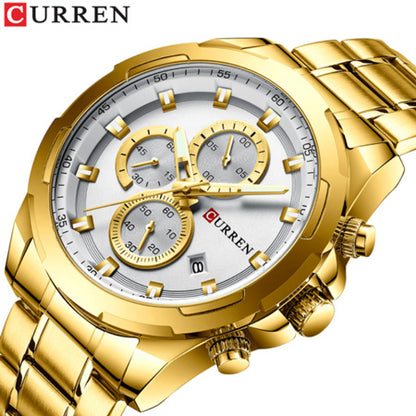 CURREN 8354 Chronograph Stainless Steel Watch for Men - Gold