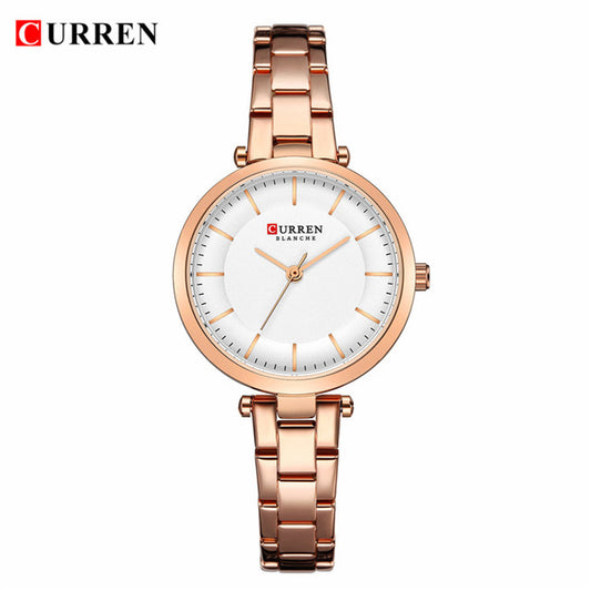 Curren 9054 Quartz Bracelet Watch for Women - Rose Gold & White