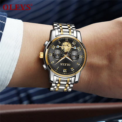 Olevs 2859 Luxury Business Chronograph Men’s Watch – Silver Gold & Black