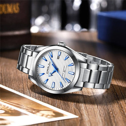 CRRJU 5006 High Quality Classic Quartz Luminous Stainless-Steel Watch for Men- Silver
