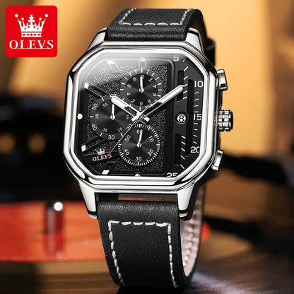 OLEVS 9950 skeleton design fashion custom Men's wristwatch- Black & Silver