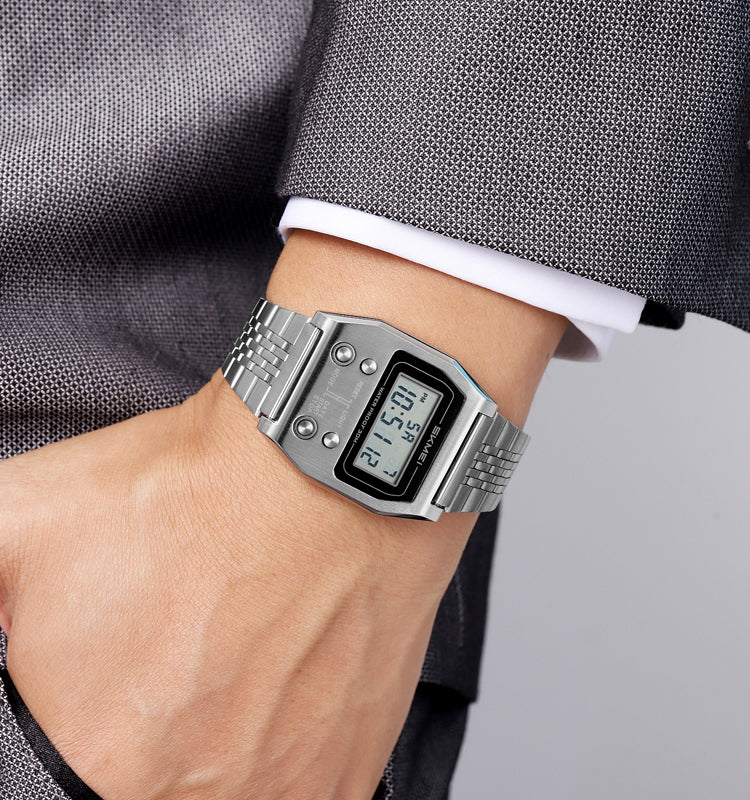 SKMEI 2460 Digital LED Display 3BAR Water Resistance Men's Classic Design watch- Silver