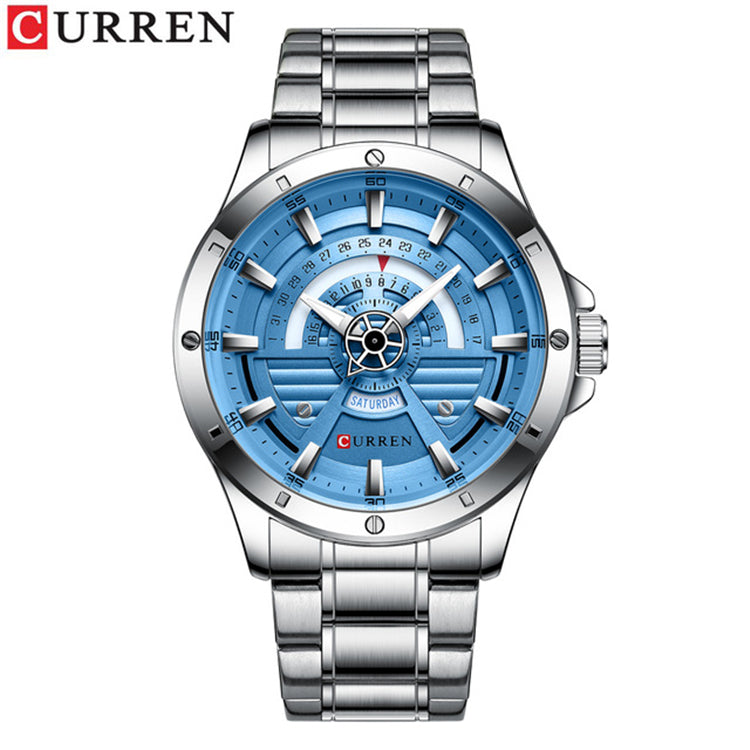 CURREN 8381 Luxury Quartz Watch for Men - Silver & Royal Blue