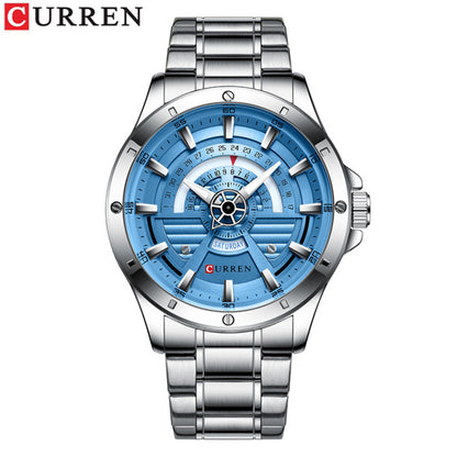 CURREN 8381 Luxury Quartz Watch for Men - Silver & Royal Blue