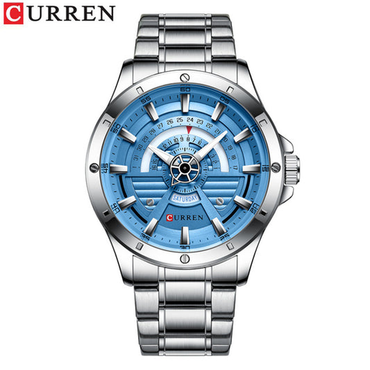 CURREN 8381 Luxury Quartz Watch for Men - Silver & Royal Blue