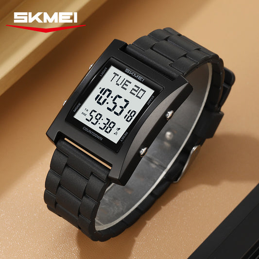 SKMEI 2787 5BAR Water-Proof LED Display Silicone Straps Unisex Luminous Wristwatch- Black