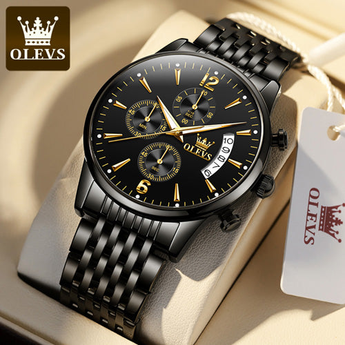 Olevs 2867 Stainless Steel Chronograph Wrist Watch For Men - Black