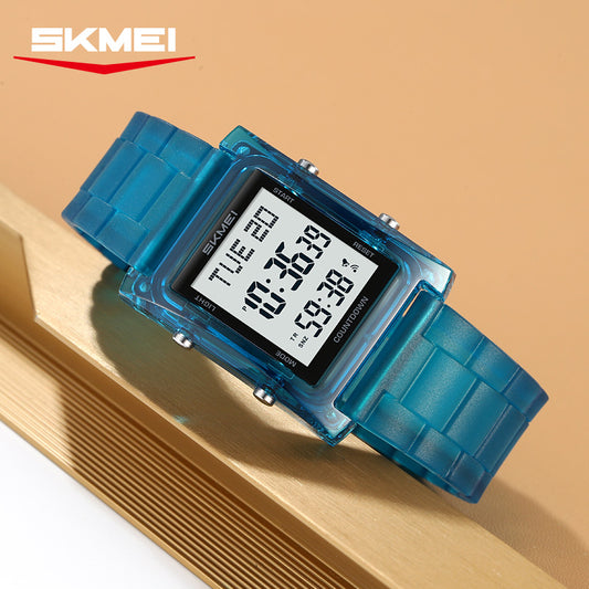 SKMEI 2787 5BAR Water-Proof LED Display Silicone Straps Unisex Luminous Wristwatch- Blue