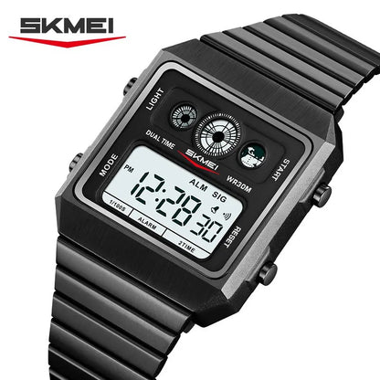 SKMEI 2450 Retro Square Alloy Stainless Steel Waterproof Men Wristwatch- Black