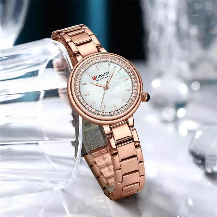 Curren 9089 Trendy Quartz Movement Wristwatch for Women - Rose Gold & White