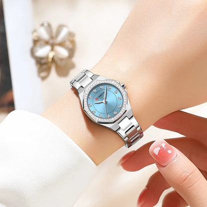 CURREN 9100 Elegant Fashion Stainless Steel Ladies Watch- Silver Sky Blue
