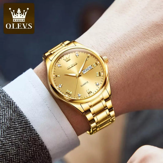 Olevs 5563G Stainless Steel Watch for Men - Gold