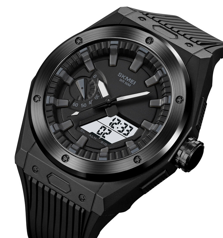 SKMEI 2103 Dual Time Digital Analog Quartz Men's Watch - Black