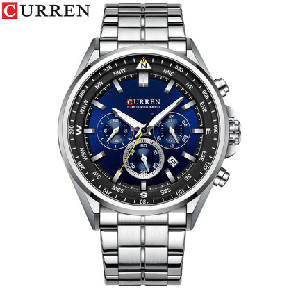 CURREN 8399 Stainless Steel Watch for Men - Silver & Blue