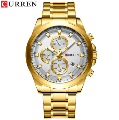 CURREN 8354 Chronograph Stainless Steel Watch for Men - Gold