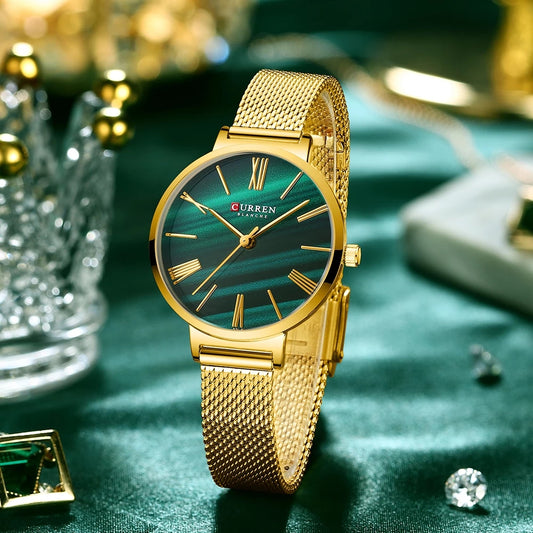 Curren 9076 Quartz Wristwatch for Women - Gold & Green