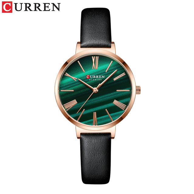 Curren 9076 Belt Quartz Wristwatch for Women - Black & Green