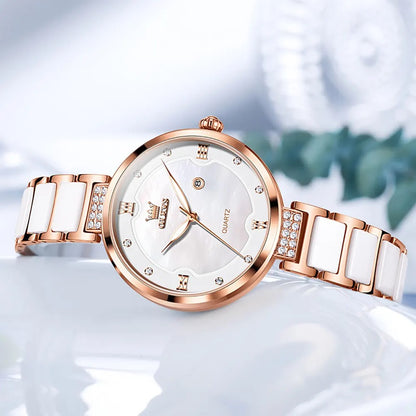OLEVS 5589 Luxury Design Quartz Watch - Rose Gold & Silver