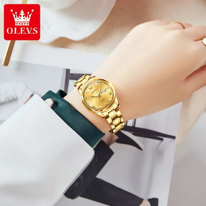 OLEVS 5563 Luxury Fashion round Ladies Quartz Watch - Gold