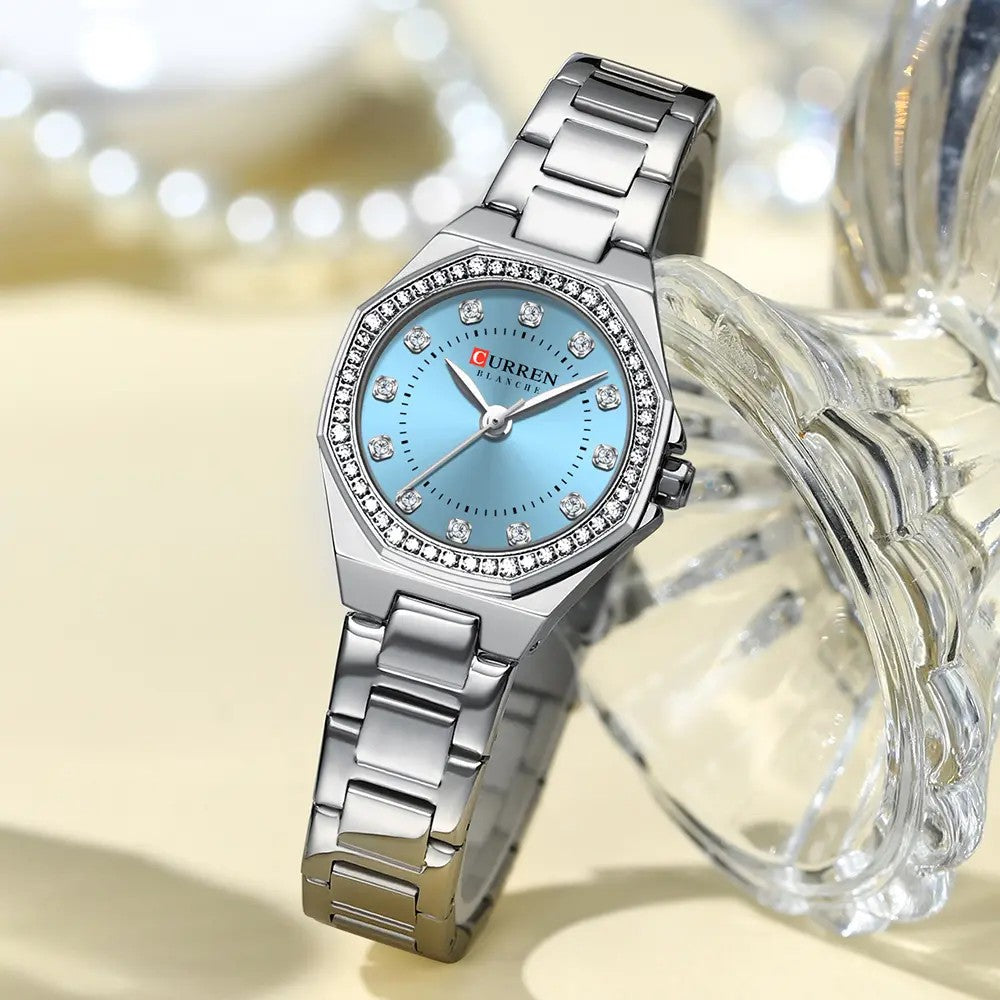 CURREN 9100 Elegant Fashion Stainless Steel Ladies Watch- Silver Sky Blue