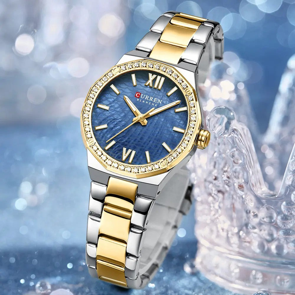 CURREN 9103 Fashion Luminous Quartz Stainless Steel Ladies Watch-Silver Gold & Blue