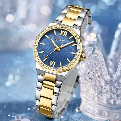 CURREN 9103 Fashion Luminous Quartz Stainless Steel Ladies Watch-Silver Gold & Blue