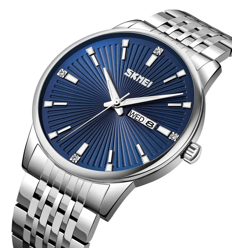 SKMEI 9323 Formal Fashion Steel Strap Men's Watch-Silver Blue