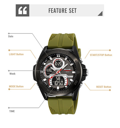 SKMEI 2486 5ATM Waterproof Digital Sports Dual Time Men’s watch- Green