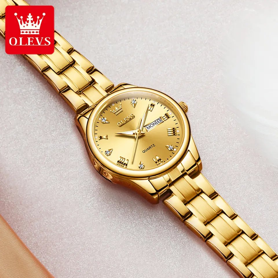 OLEVS 5563 Luxury Fashion round Ladies Quartz Watch - Gold