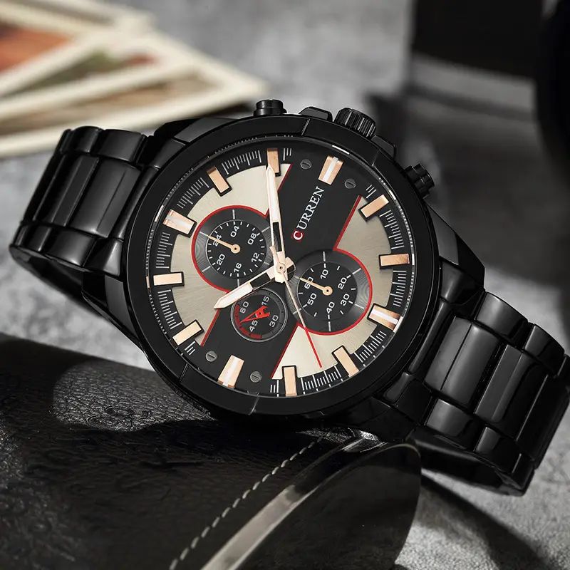 Curren 8274 Luxury Men Wrist Watch Alloy Strap Business Quartz Classic Brand Watch for Men’s- Black