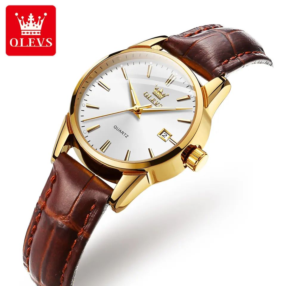 Olevs 6898 Luxury Brand Luminous Fashion Quartz Belt Watch For Ladies- Brown & Silver