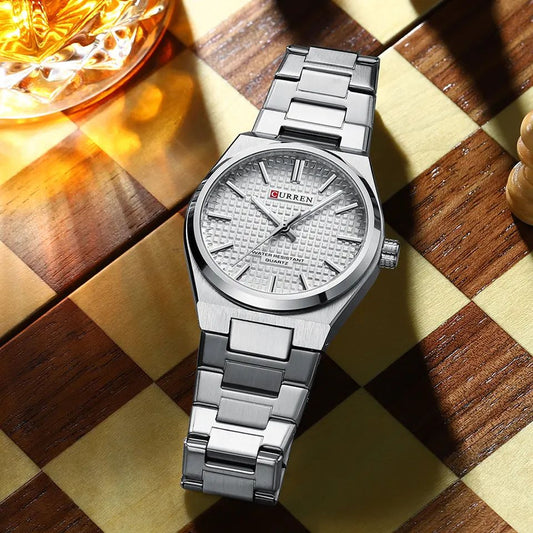 CURREN 8439 Top Brand Luxury Stainless Steel Quartz Man Wristwatch- Silver