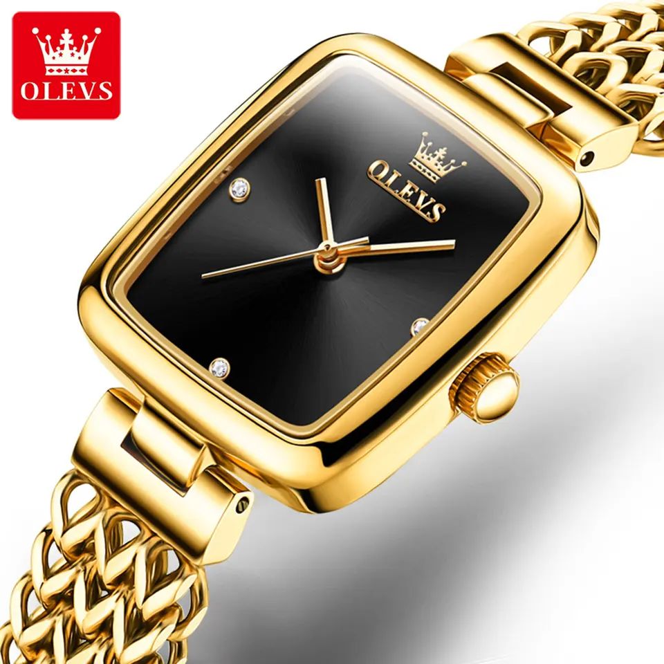 Olevs 9948 Luxury elegant stainless steel fashion Women’s quartz watch- Gold Black