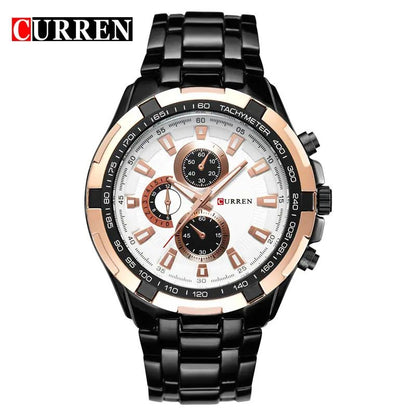CURREN 8023 Analog Watch for Men - Black Rose Gold & White