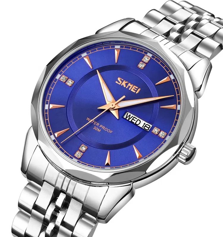 SKMEI 9268 japan movement quartz Stainless Steel Wristwatch for Men's- Silver Blue