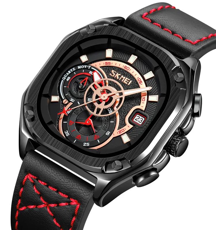 SKMEI 9313 Luxury Unique Design Mens Quartz Watch- Black