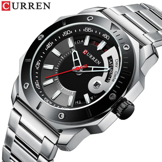CURREN 8344 Stainless Steel Watch for Men - Silver & Black