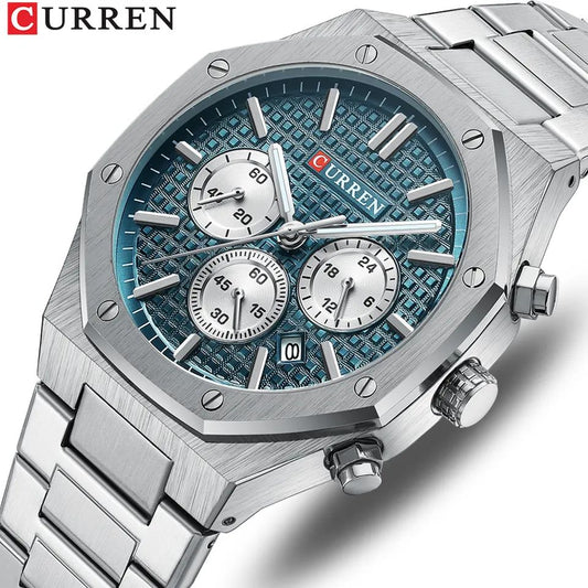 CURREN 8440 Authentic Stainless steel Band Chronograph special business watch kit watch for Men’s- Silver Blue