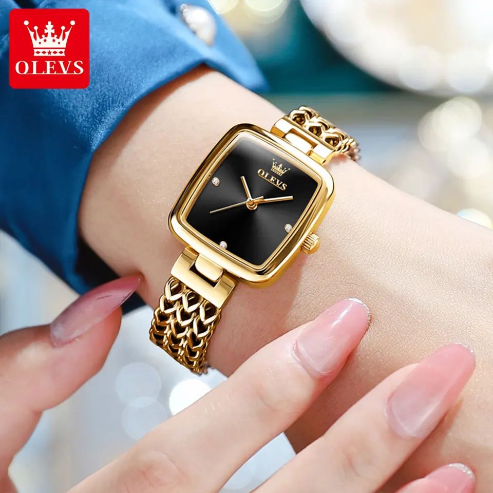 Olevs 9948 Luxury elegant stainless steel fashion Women’s quartz watch- Gold Black