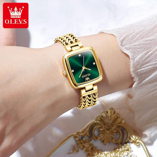 Olevs 9948 Luxury elegant stainless steel fashion Women’s quartz watch- Gold Green