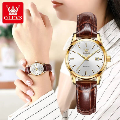 Olevs 6898 Luxury Brand Luminous Fashion Quartz Belt Watch For Ladies- Brown & Silver