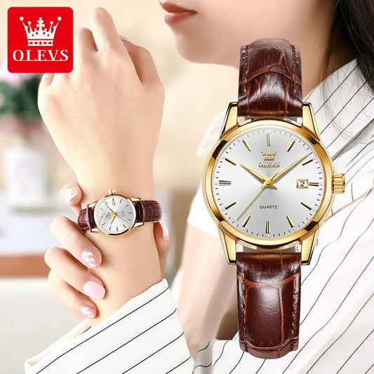 Olevs 6898 Luxury Brand Luminous Fashion Quartz Belt Watch For Ladies- Brown & Silver