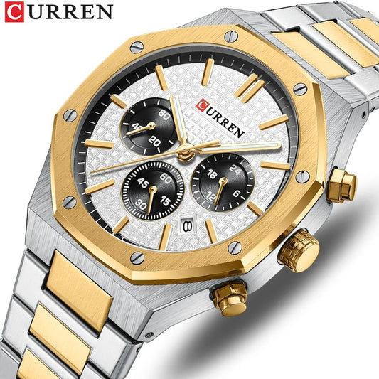 CURREN 8440 Authentic Stainless steel Band Chronograph special business watch kit watch for Men’s- Silver Gold