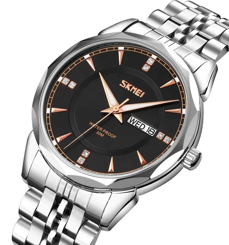 SKMEI 9268 japan movement quartz Stainless Steel Wristwatch for Men's- Silver Black